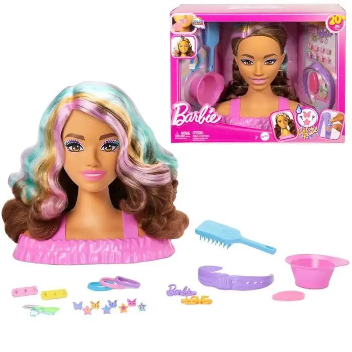 Barbie Color Reveal Κεφάλι για Χτένισμα με Σκούρα Καφέ Μαλλιά και 20+ Αξεσουάρ