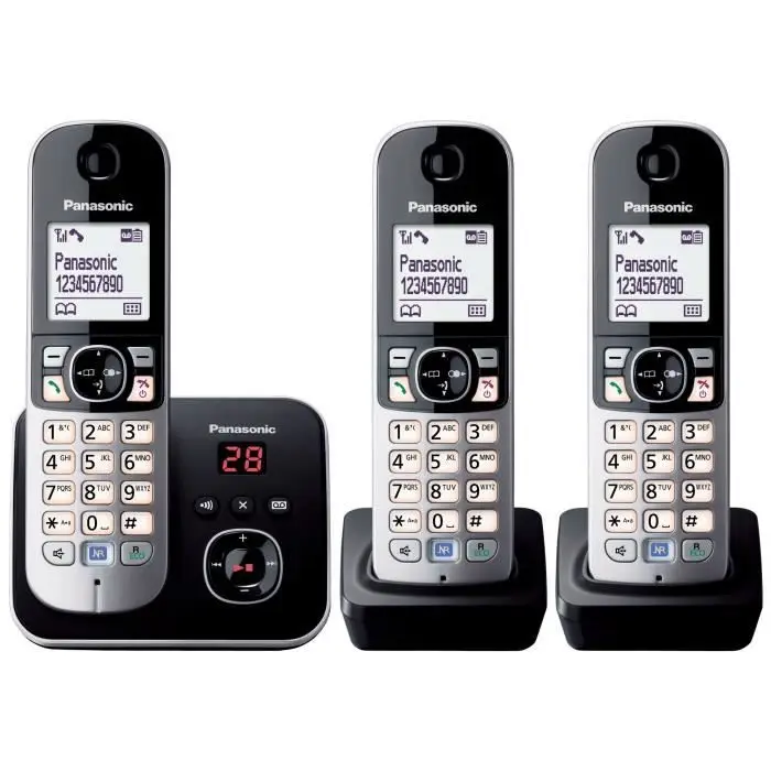 Panasonic KX-TG6823FRB DECT Ψηφιακό Ασύρματο Τηλέφωνο Ψηφιακός Τηλεφωνητής, Βάση και 3 Ακουστικά, Ανοικτή Ακρόαση, Αναγνώριση Καλούντος, Φραγή Ανεπιθύμητων Κλήσεων, LCD, Μαύρο