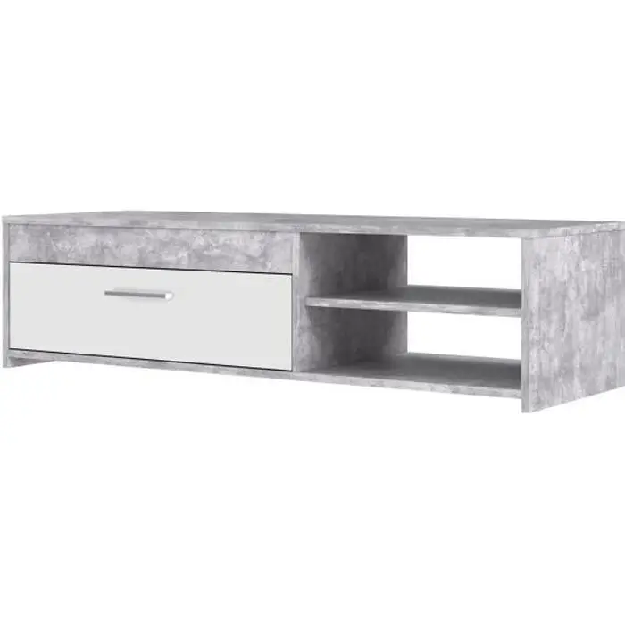 Forte Möbel meuble TV en bois aspect béton gris clair/blanc, Μ x Υ x Π : 120 x 31,8 x 42,1 cm