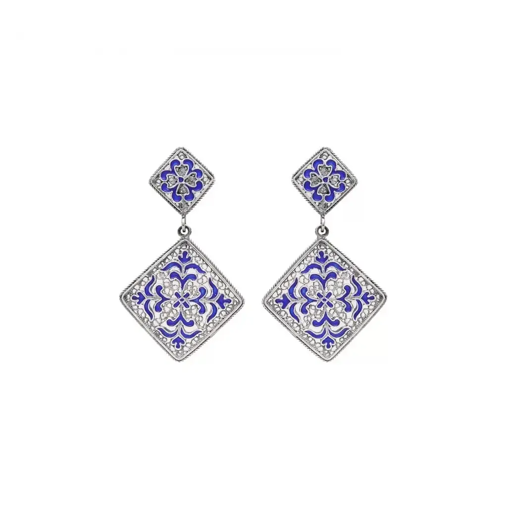 Σκουλαρίκια Azulejo σε Silver
