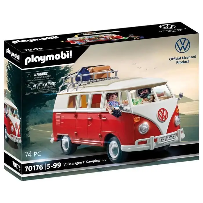 Playmobil Volkswagen T1 Combi Τροχόσπιτο - 74 Τεμάχια, 2 Φιγούρες