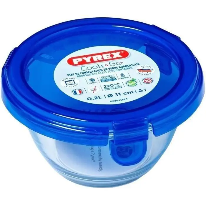Pyrex Cook & Go - Στρογγυλό Γυάλινο Δοχείο με Καπάκι 0.2 L