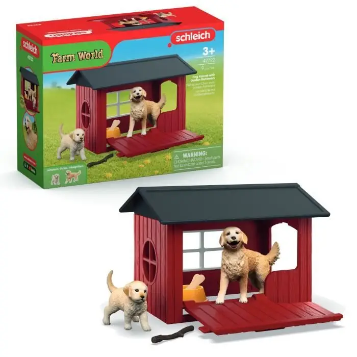 Schleich Farm World 42722 - Σετ Κατάλυμα Σκύλου, 9 Τεμάχια, Καφέ/Μαύρο