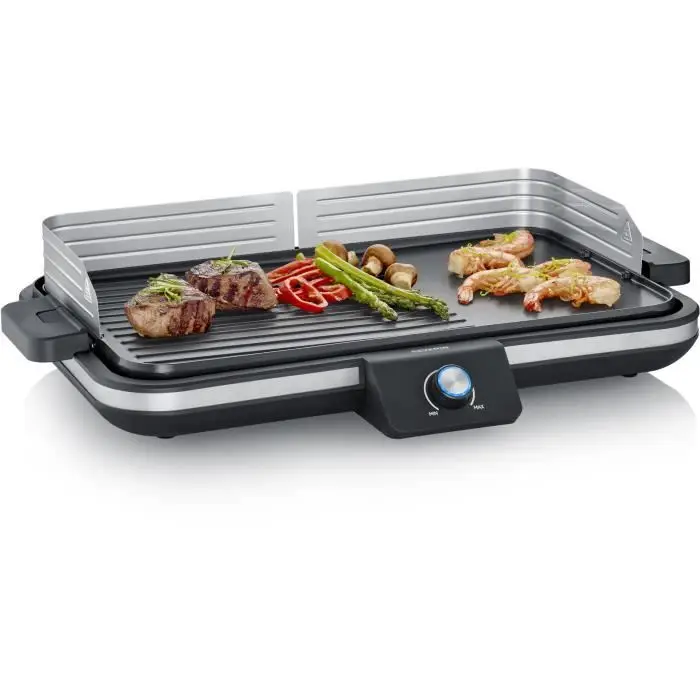 SEVERIN ψηστιέρα ρυθμιζόμενη jusqu'à 230°C, 2 300 W, πλάκα ψησίματος με αντικολλητική επίστρωση για κρέας, ψάρι & λαχανικά, ηλεκτρική γκριλιέρα με αφαιρούμενο δίσκο συλλογής λίπους, μαύρο, PG 8564