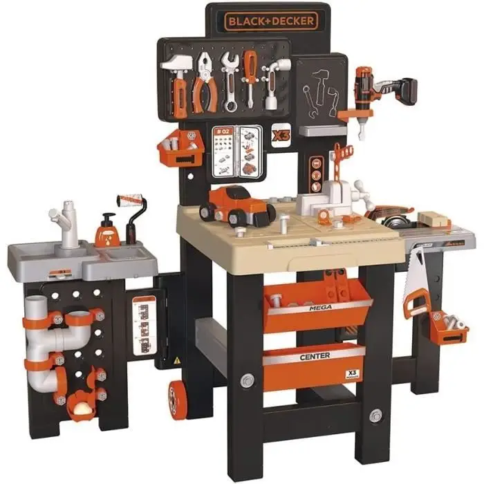 Mega Center Πάγκος χειροτεχνίας - Black+Decker Smoby - 3 σε 1, 100 αξεσουάρ