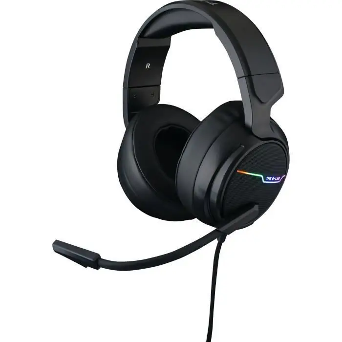 THE G-LAB Korp THALLIUM casque gaming USB Son 7.1 Digital Surround - micro casque Gamer audio haute qualité - microphone à réduction de bruits - LED RGB - συμβατό με PC PS4 PS5 (μαύρο)