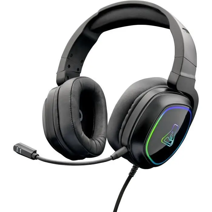 The G-Lab Korp Radium ακουστικό gaming με αποσπώμενο μικρόφωνο, ακουστικό παιχνιδιού με LED φωτισμό, gaming ακουστικό στερεοφωνικού ήχου μπάσων 3.5mm Jack, gaming ακουστικό συμβατό με PS4/PS5/Xbox/Switch/PC (μαύρο)