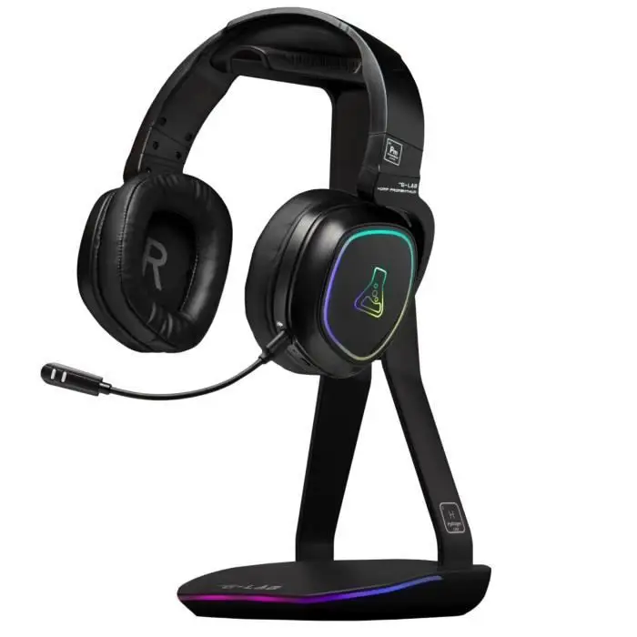 The G-Lab - K-Stand Hydrogen - βάση για ακουστικά gaming – RGB 7 χρωμάτων, κουμπί on/off, 2 x hub USB + USB-C, αντιολισθητική βάση – καθολική βάση για ακουστικά gaming PC/Ps5/Ps4/Xbox – μαύρο - New