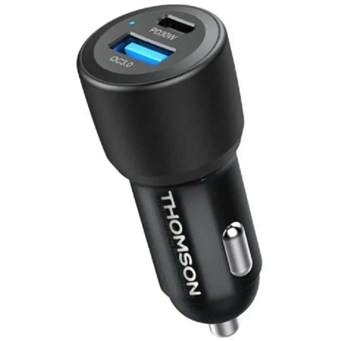 Φορτιστής αυτοκινήτου - THOMSON - 60 W - Συνολική νέα γενιά τεχνολογίας gan - USB-C - PD 30 W + USB-A QC 3.0 - 30 W