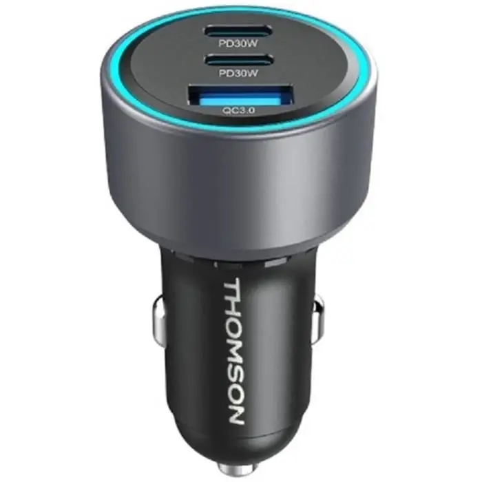Φορτιστής αυτοκινήτου - THOMSON - 60 W - νέας γενιάς τεχνολογία gan - 2 USB-C - PD 30 W + USB-A - QC 3.0 - 18 W