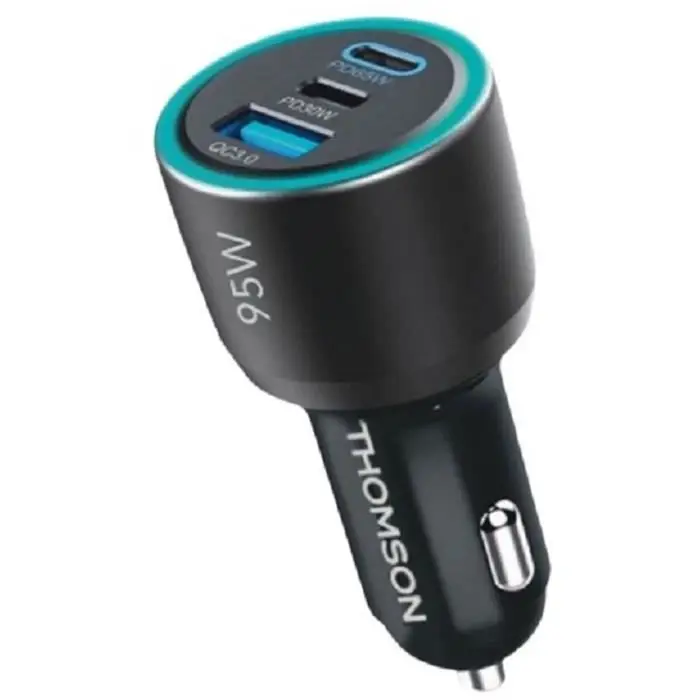Φορτιστής αυτοκινήτου - THOMSON - 95 W - συνολική τεχνολογία νέας γενιάς gan - 2 USB-C - PD 65 W + PD 30 W - USB-A - QC 3.0