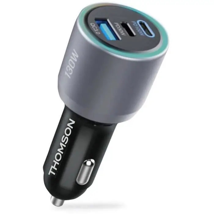 Φορτιστής αυτοκινήτου - THOMSON - 130 W - Συνολική νέα γενιά τεχνολογίας GaN - 2 USB-C - PD 100 W + PD 30 W