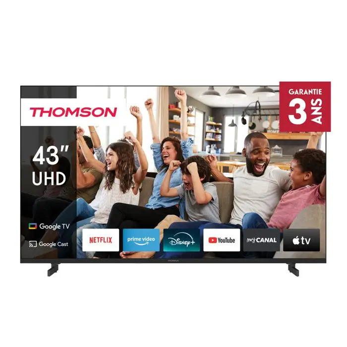 Thomson 43 ίντσες (109cm) 4K Ultra HD Smart Google TV, Wi-FI, Dolby Audio, HDR10, Bluetooth 5.1, Triple-Tuner (Câble/Satellite/Antenne), HDMI, CI+, A+ πάνελ - 43UG4S14