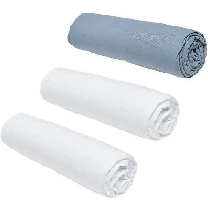 Today Essential - Σετ 3 σεντόνια με λάστιχο 160x200 cm - Craie/Denim - 100% βαμβάκι