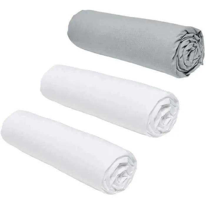 Today Essential - Σετ 3 σεντόνια με λάστιχο 160x200 cm - Craie/Acier - 100% βαμβάκι