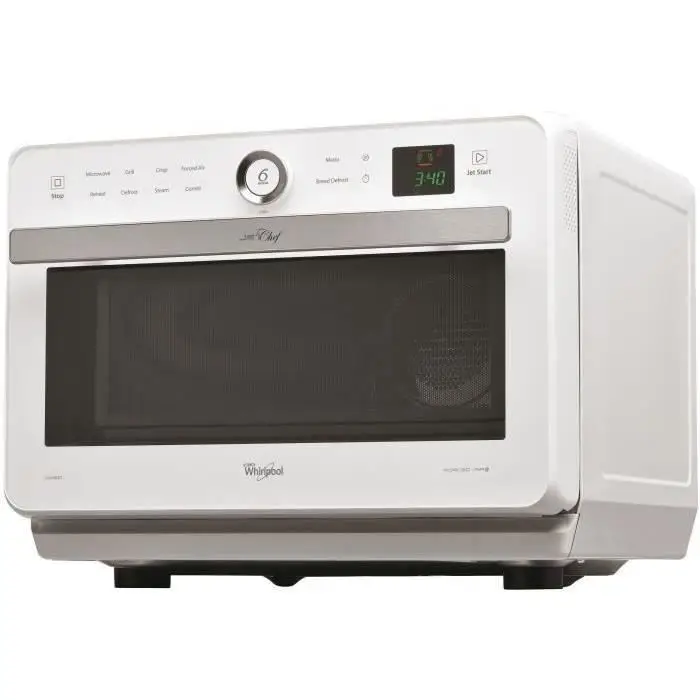 Whirlpool JT469WH - φούρνος μικροκυμάτων Chef's jet - 33 L - 6th SENSE COMBI CRISP Steam - εσωτερικό από ανοξείδωτο ατσάλι - περιστρεφόμενος δίσκος 36 cm - λευκό