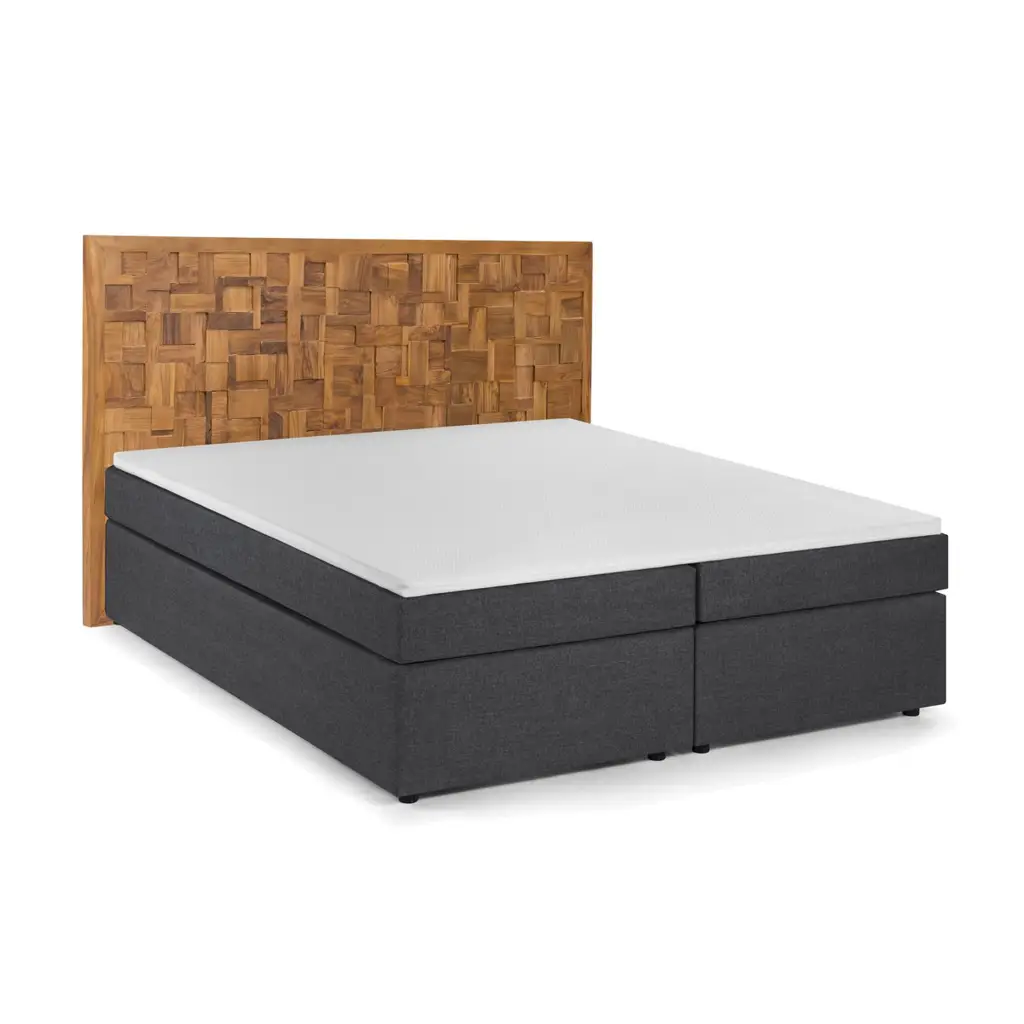 Box spring κρεβάτι με κεφαλάρι μωσαϊκό teak