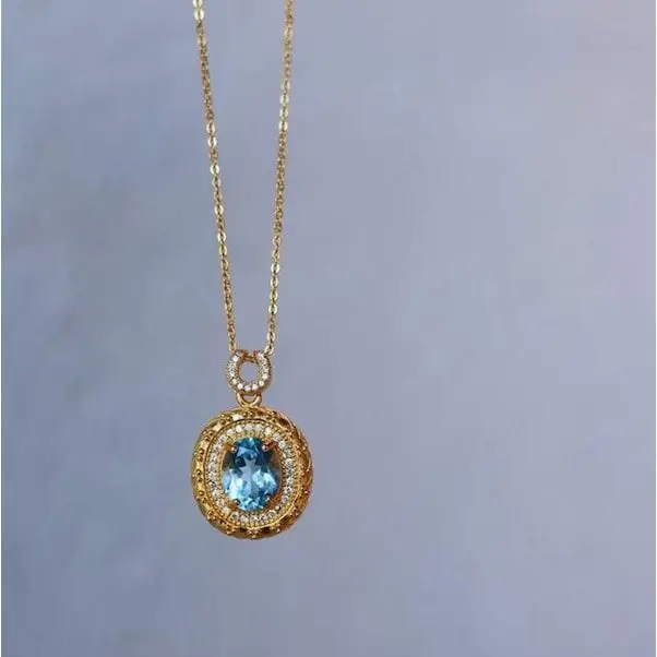 Κολιέ με μενταγιόν οβάλ Blue Topaz - Χρυσό vermeil πλαίσιο
