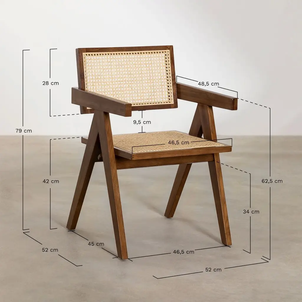 Walnut Πολυτελής ξύλινη και rattan καρέκλα - Pierre Jeanneret Chandigarh