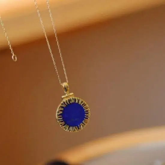 Κολιέ Helios Lapis Lazuli στρογγυλό με μενταγιόν - Πλαίσιο gold vermeil