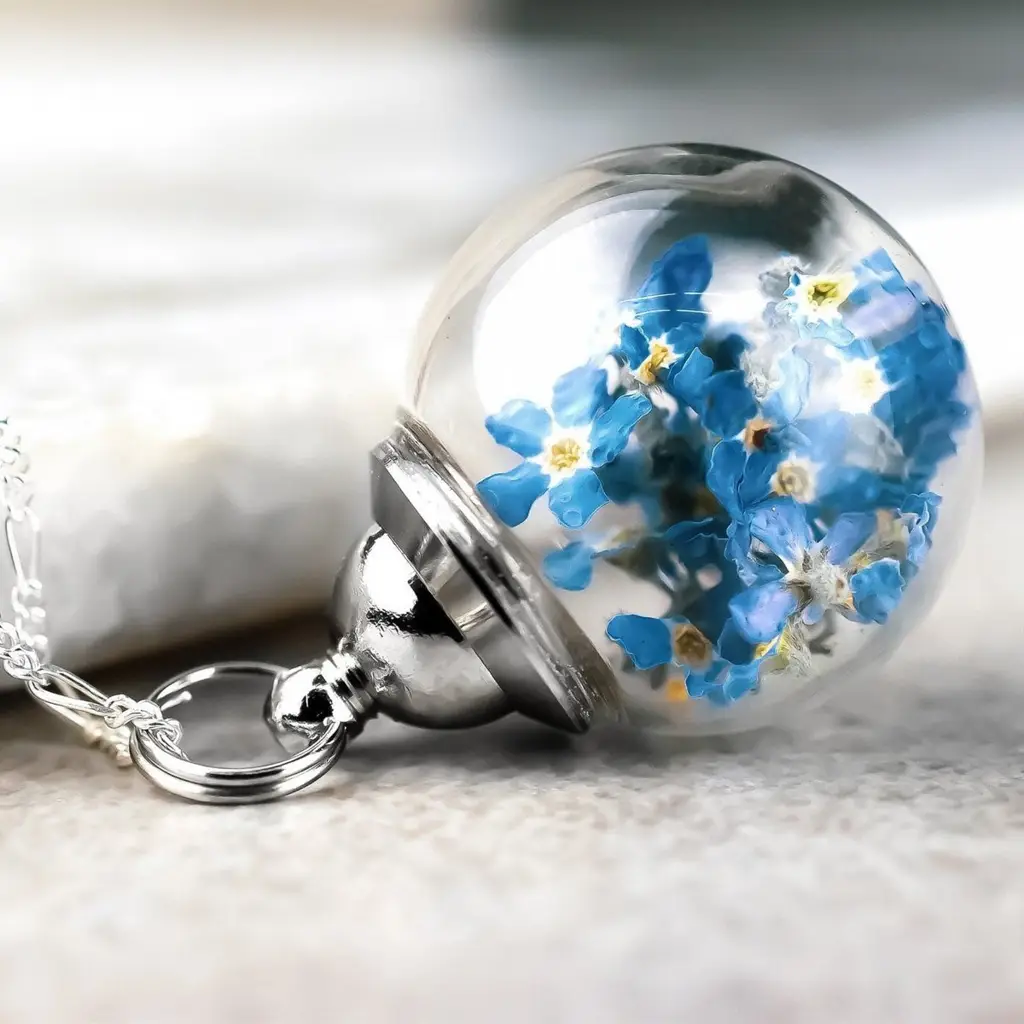 Κολιέ με λουλούδια μυοσωτίδας 925 Sterling Silver - Terrarium Botanical μενταγιόν