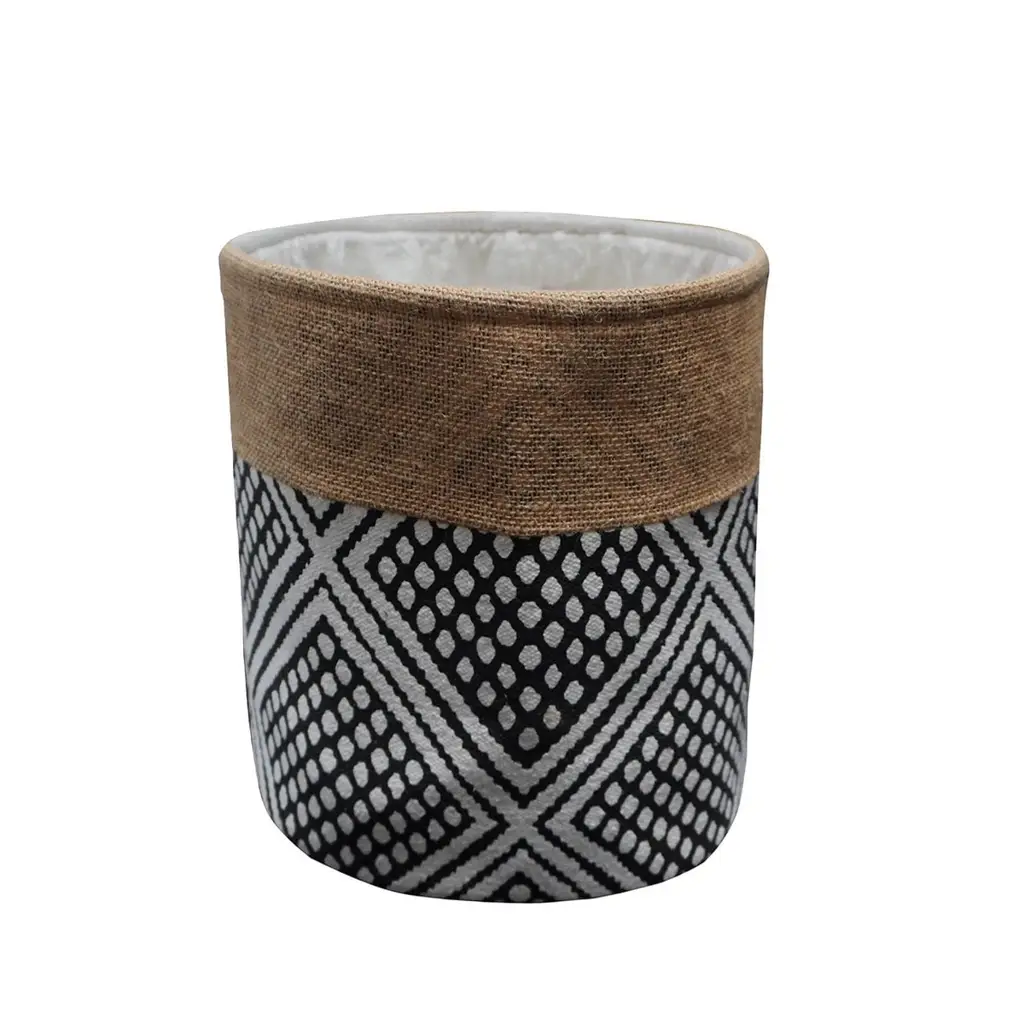 GeoWeave Διακοσμητικό καλάθι αποθήκευσης - 30x25 cm - Φινίρισμα cotton & jute - Φυσικό Μαύρο & Άσπρο