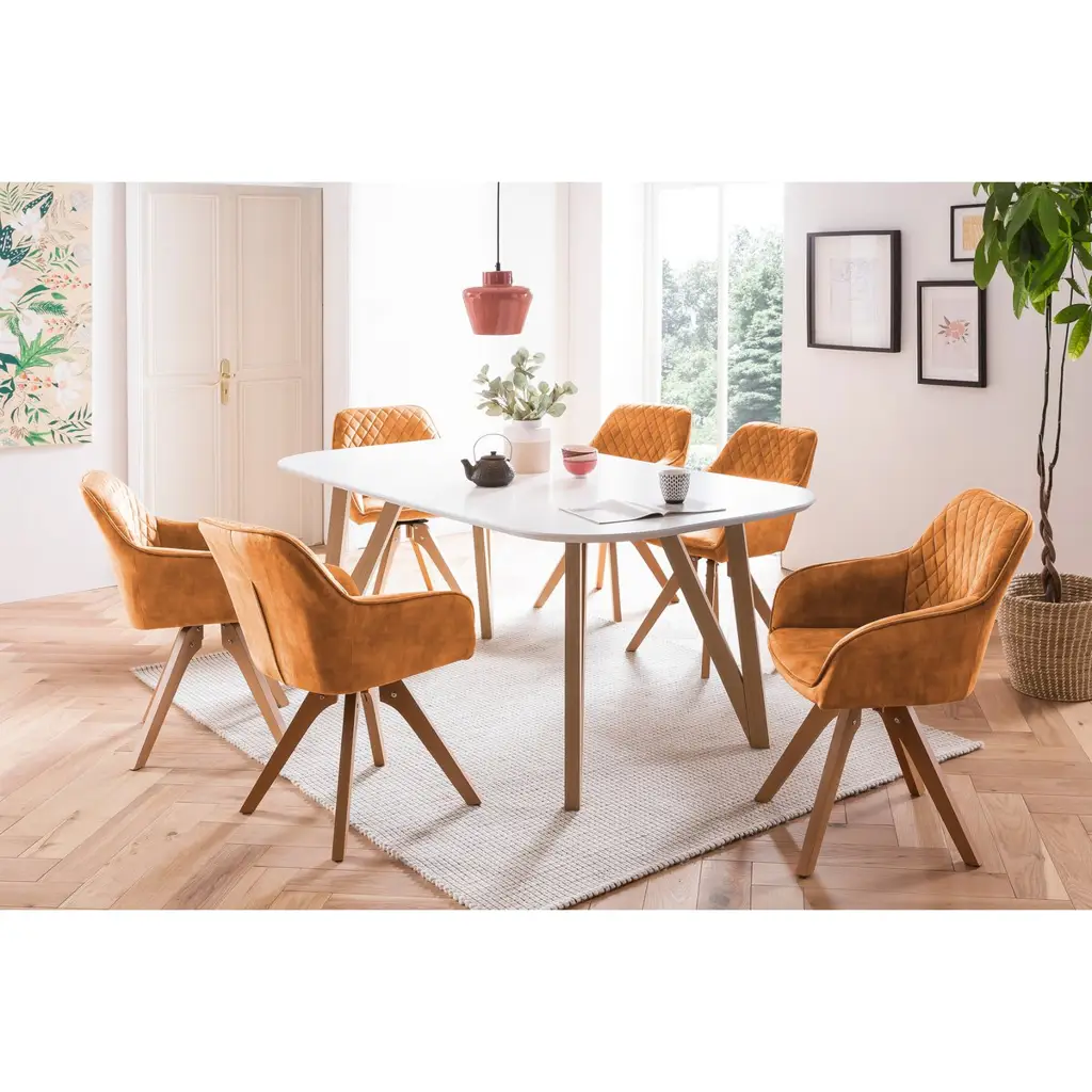 Σετ Τραπεζαρίας 5 τεμ. 180x90 cm - Τραπέζι και 4 Καρέκλες - Ματ Λευκό, Βελούδινο Βελουρ