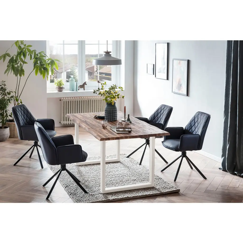 Σετ τραπεζαρίας ακακίας 5 τεμ. 180x90 cm - Μαύρος σκελετός U