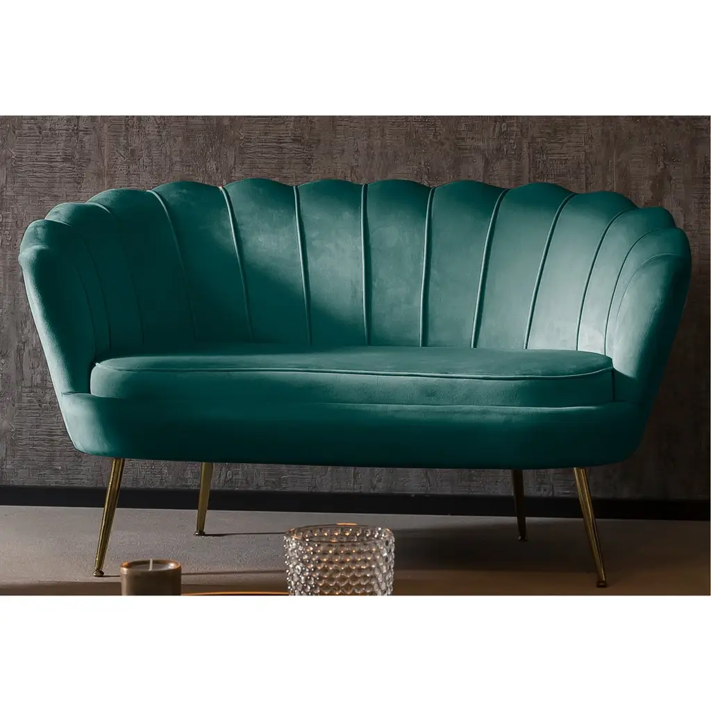 Καναπές Κοχύλι Velvet Look Green - Επιχρυσωμένος 4-ποδος Σκελετός