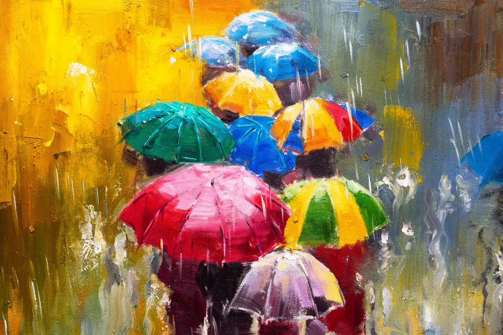 Εκτύπωση σε καμβά Abstraction And People With Umbrellas