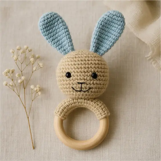 Χειροποίητη Κουδουνίστρα Bunny - Μπλε